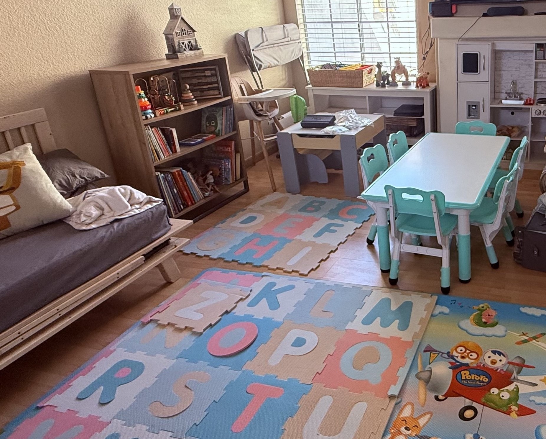 Bright playroom at Leila’s Playhouse daycare